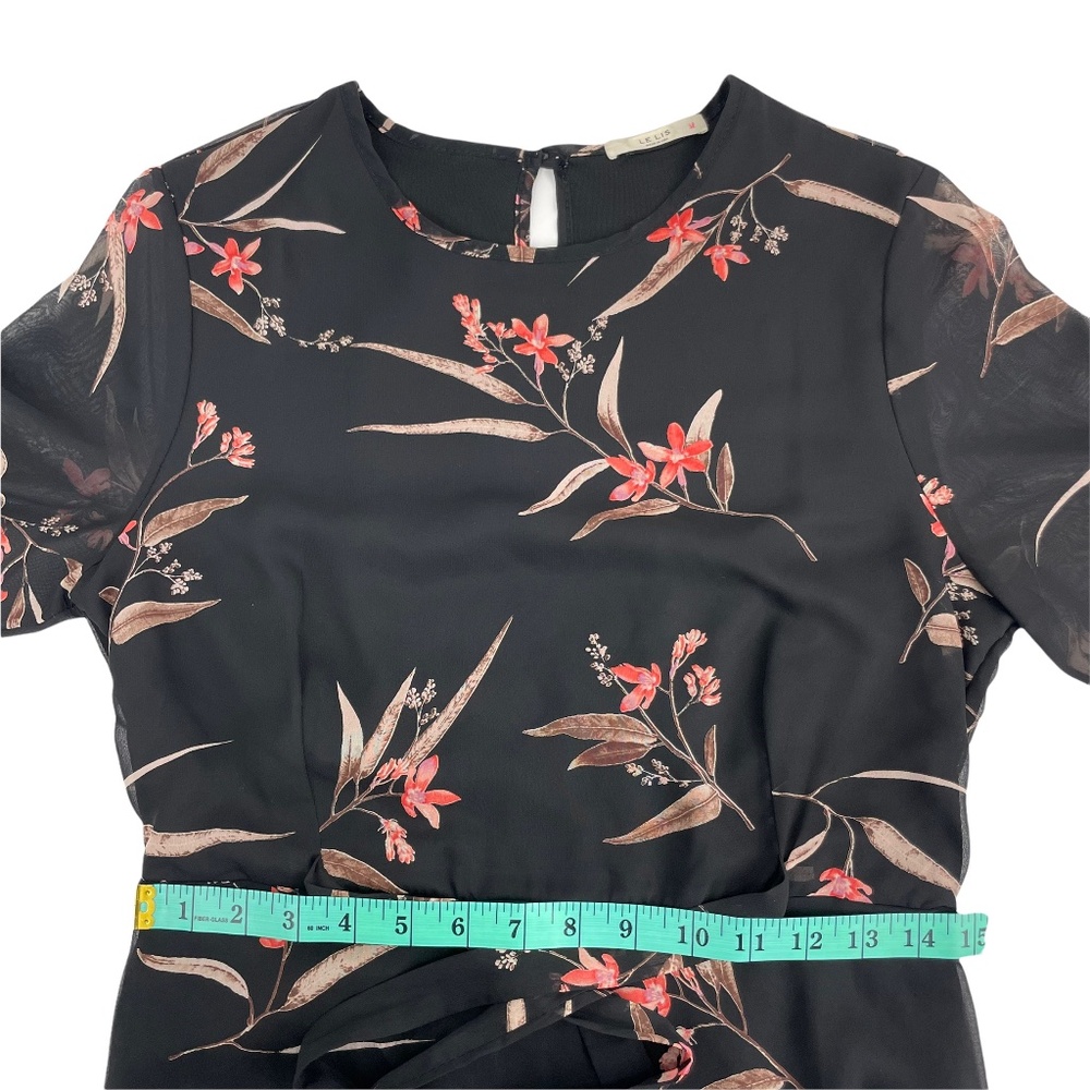 Le Lis Black Floral Tie Bell Sleeve Mini Dress Size Large - Picture 5 of 6